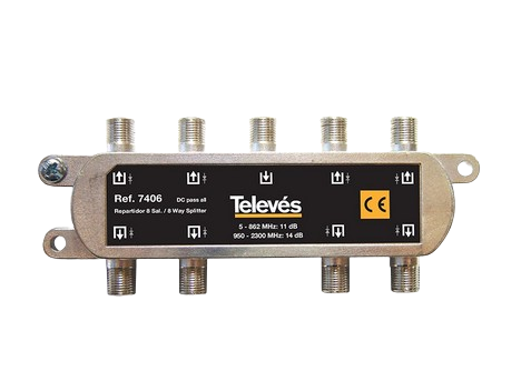 TELEVES 7406 splitter 8 ways F 5-2400 MHz DC pass