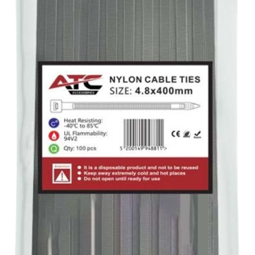 Cable Ties 4.8x400mm Nylon Black 100pcs/bag