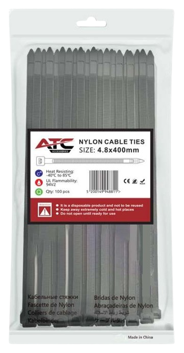 Cable Ties 4.8x400mm Nylon Black 100pcs/bag